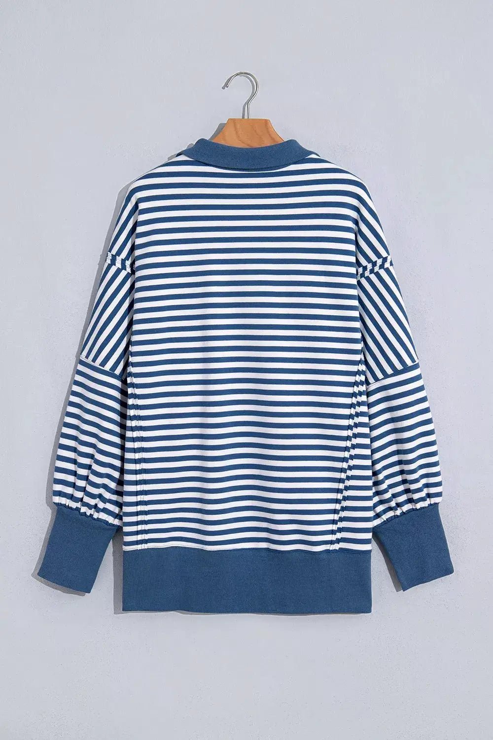 Stripe Color Block Trim Raw Seam Split Hem Loose Sweatshirt - Bitsy Gypsy Boutique