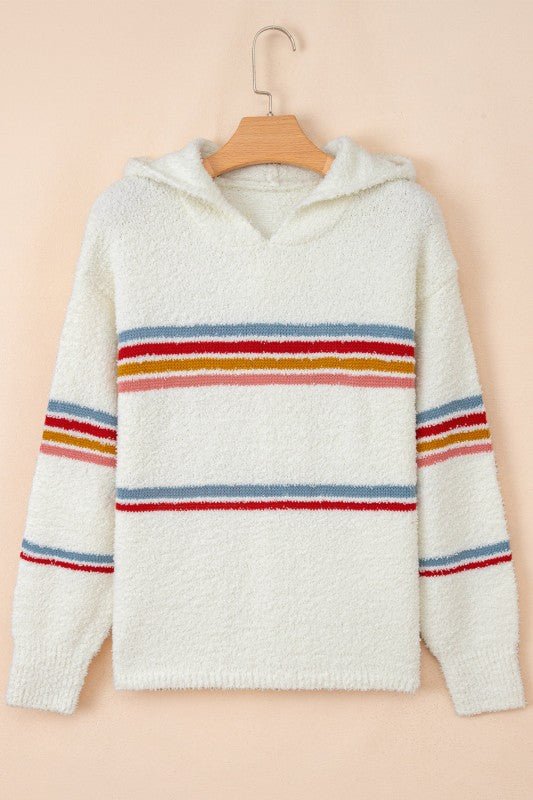 Stripe Colorblock Long Sleeve Hooded Sweater - Bitsy Gypsy Boutique