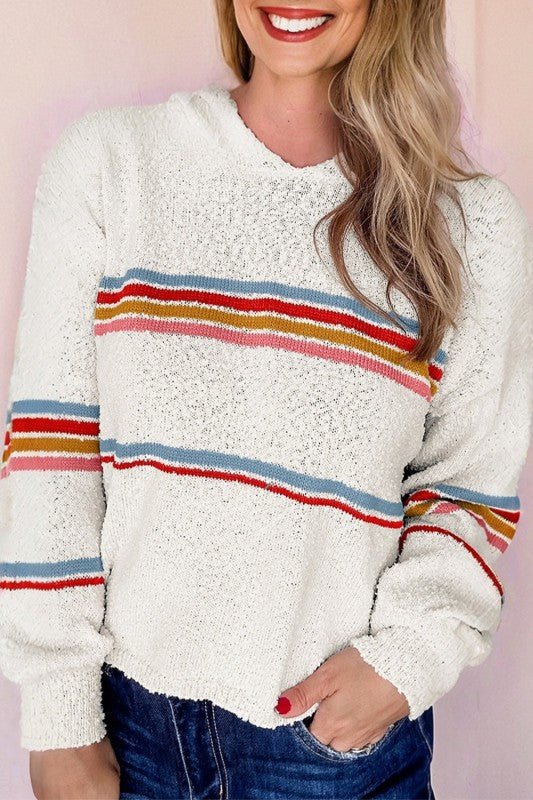 Stripe Colorblock Long Sleeve Hooded Sweater - Bitsy Gypsy Boutique