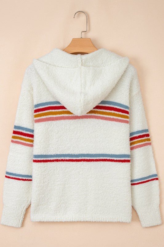 Stripe Colorblock Long Sleeve Hooded Sweater - Bitsy Gypsy Boutique