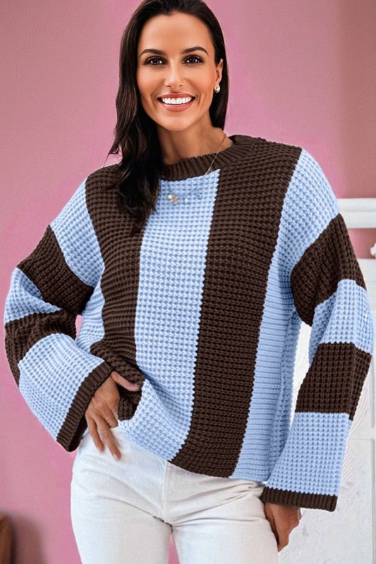 Stripe Colorblock Thermal Textured Knit Sweater - Bitsy Gypsy Boutique