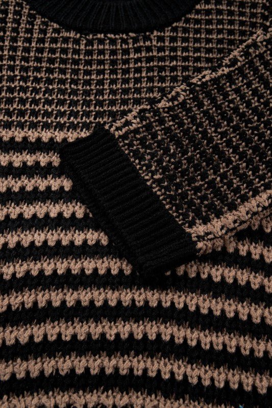 Stripe Draped 3/4 Sleeve Slouchy Sweater - Bitsy Gypsy Boutique