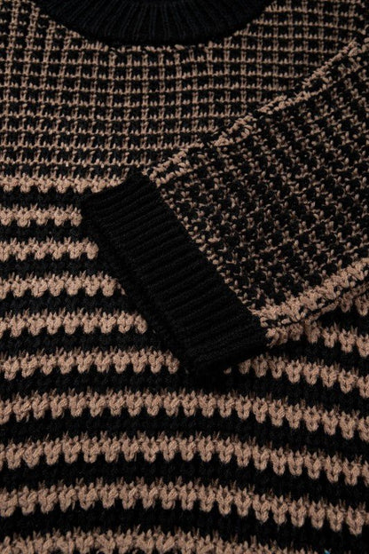 Stripe Draped 3/4 Sleeve Slouchy Sweater - Bitsy Gypsy Boutique