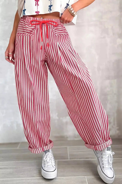Stripe Drawstring Casual Loose Pants - Bitsy Gypsy Boutique