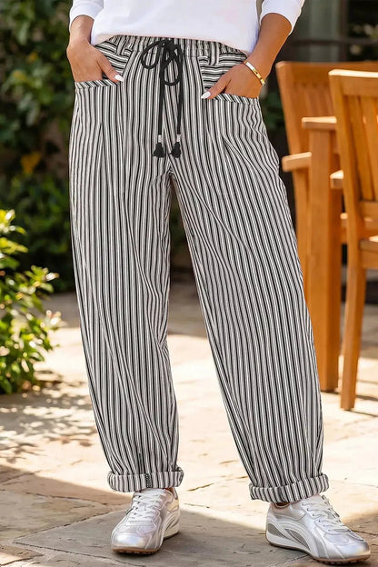 Stripe Drawstring Casual Loose Pants - Bitsy Gypsy Boutique