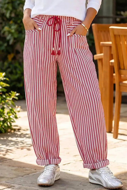 Stripe Drawstring Casual Loose Pants - Bitsy Gypsy Boutique