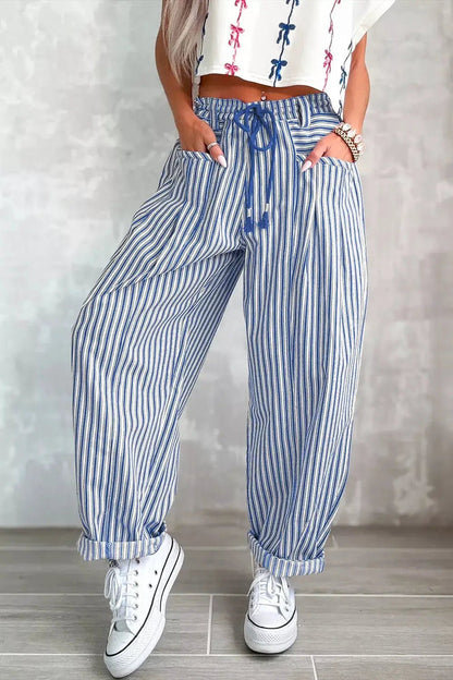 Stripe Drawstring Casual Loose Pants - Bitsy Gypsy Boutique