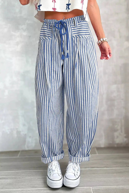 Stripe Drawstring Casual Loose Pants - Bitsy Gypsy Boutique