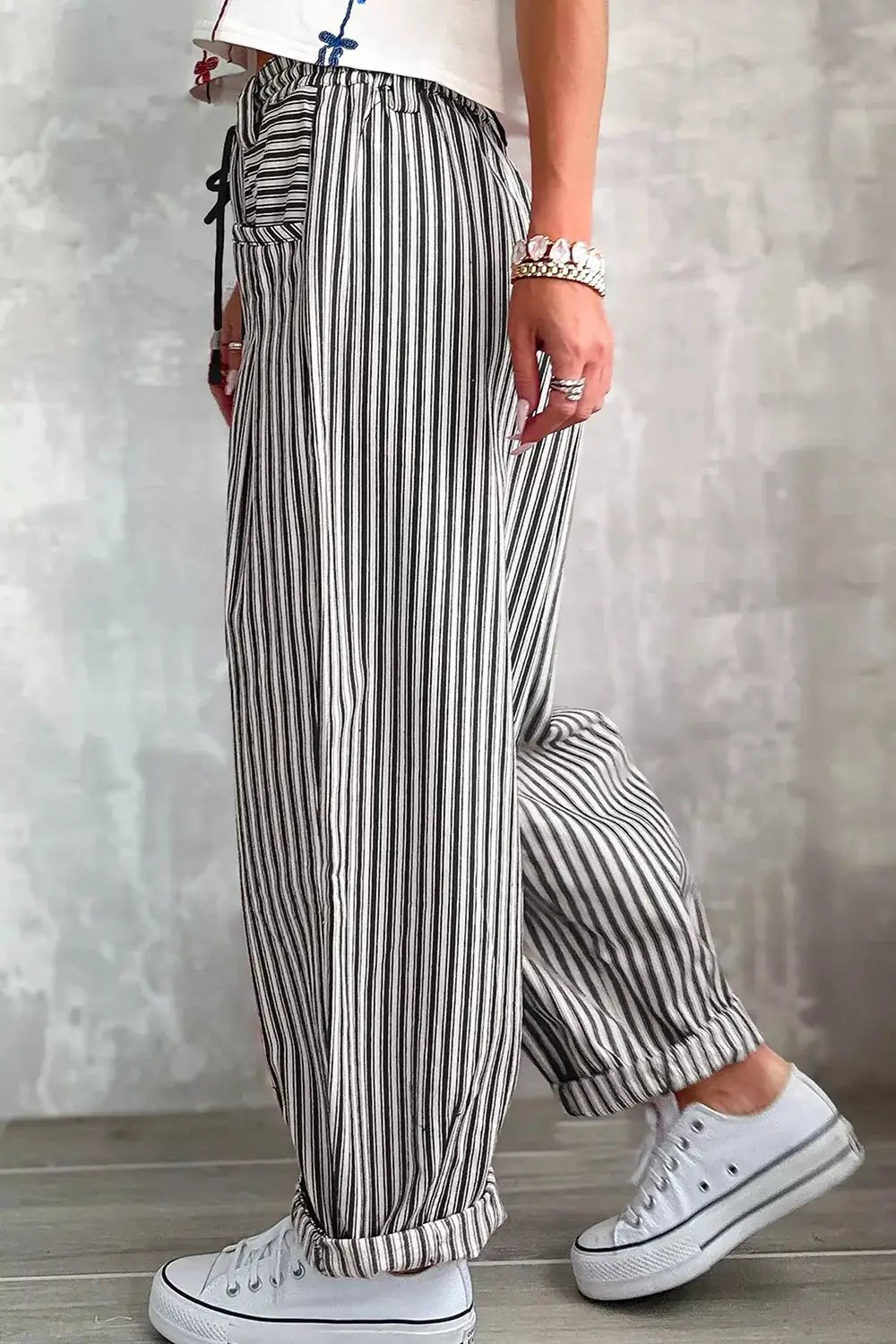 Stripe Drawstring Casual Loose Pants - Bitsy Gypsy Boutique