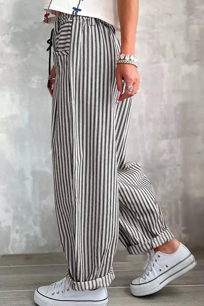 Stripe Drawstring Casual Loose Pants - Bitsy Gypsy Boutique