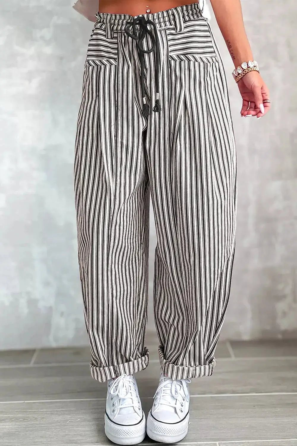Stripe Drawstring Casual Loose Pants - Bitsy Gypsy Boutique