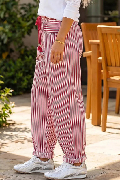 Stripe Drawstring Casual Loose Pants - Bitsy Gypsy Boutique