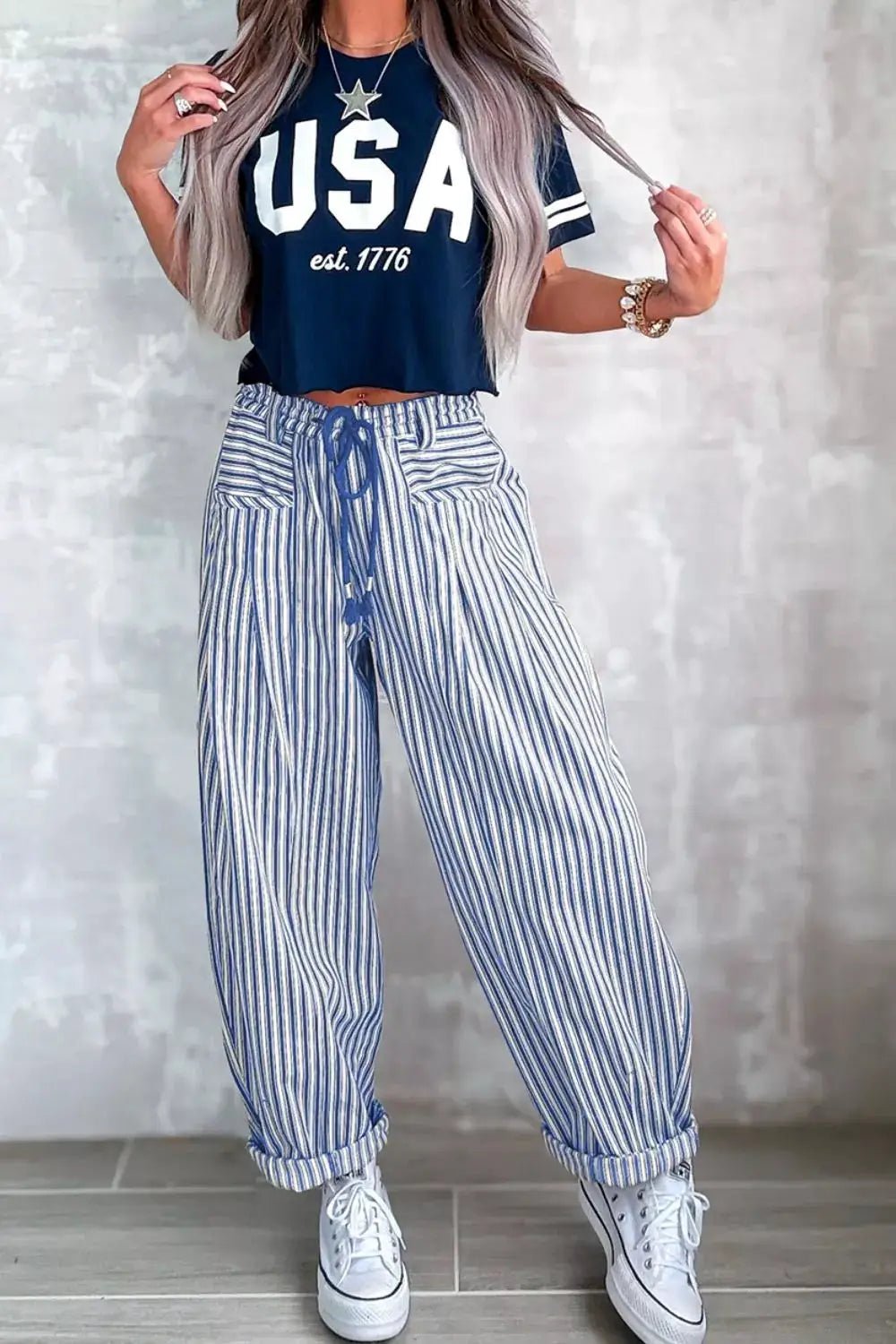 Stripe Drawstring Casual Loose Pants - Bitsy Gypsy Boutique