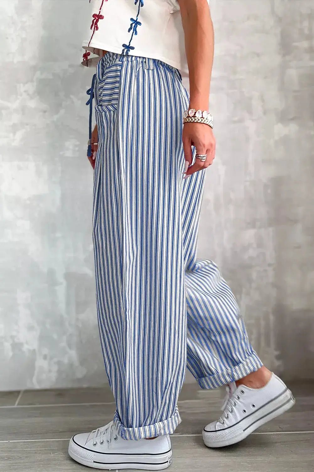 Stripe Drawstring Casual Loose Pants - Bitsy Gypsy Boutique