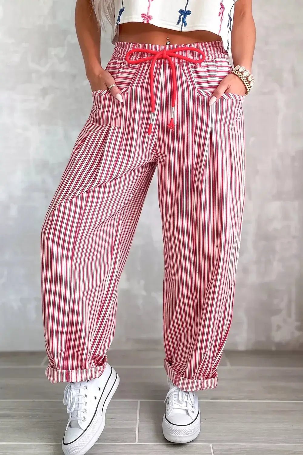 Stripe Drawstring Casual Loose Pants - Bitsy Gypsy Boutique