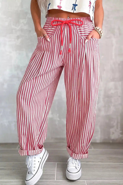 Stripe Drawstring Casual Loose Pants - Bitsy Gypsy Boutique