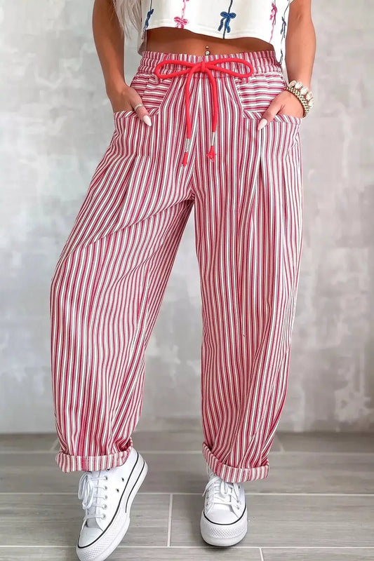 Stripe Drawstring Casual Loose Pants - Bitsy Gypsy Boutique