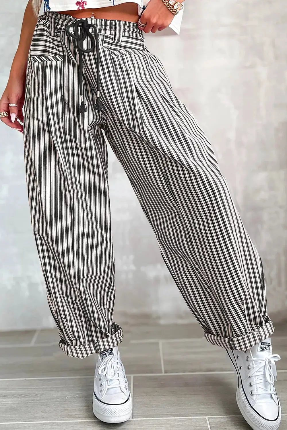 Stripe Drawstring Casual Loose Pants - Bitsy Gypsy Boutique