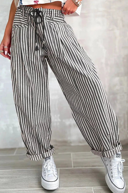 Stripe Drawstring Casual Loose Pants - Bitsy Gypsy Boutique