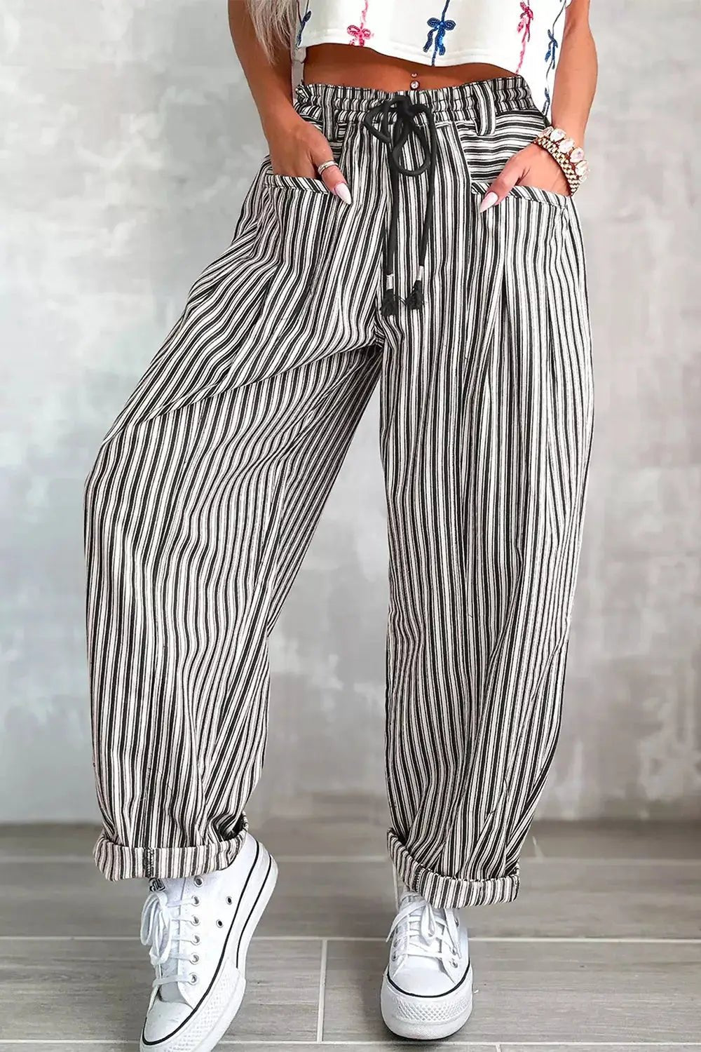 Stripe Drawstring Casual Loose Pants - Bitsy Gypsy Boutique