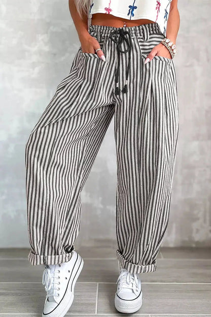 Stripe Drawstring Casual Loose Pants - Bitsy Gypsy Boutique