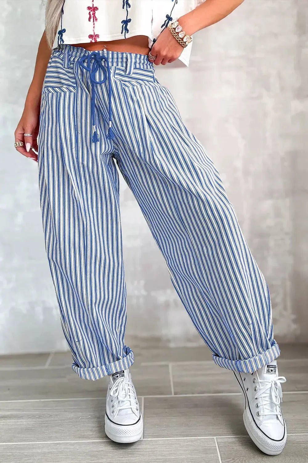 Stripe Drawstring Casual Loose Pants - Bitsy Gypsy Boutique