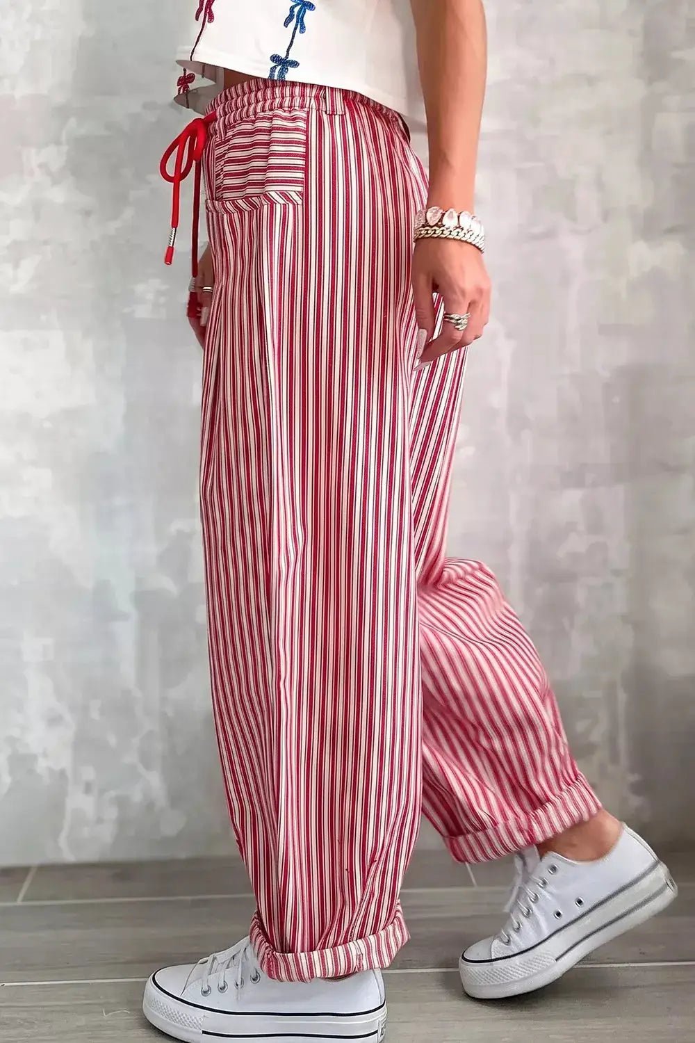 Stripe Drawstring Casual Loose Pants - Bitsy Gypsy Boutique