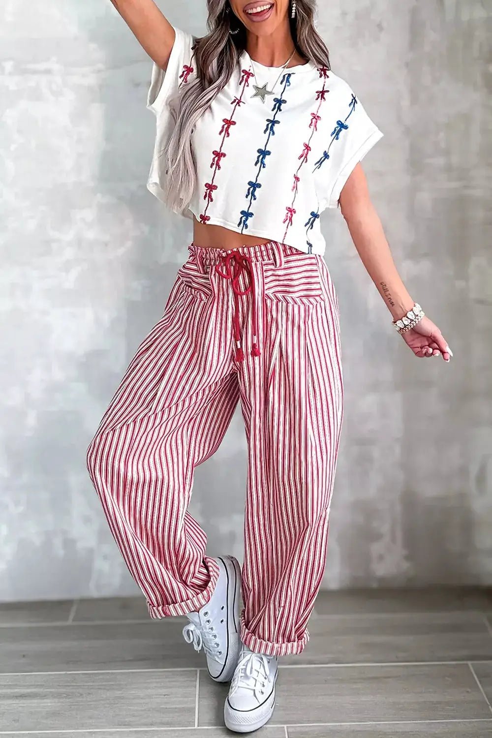 Stripe Drawstring Casual Loose Pants - Bitsy Gypsy Boutique