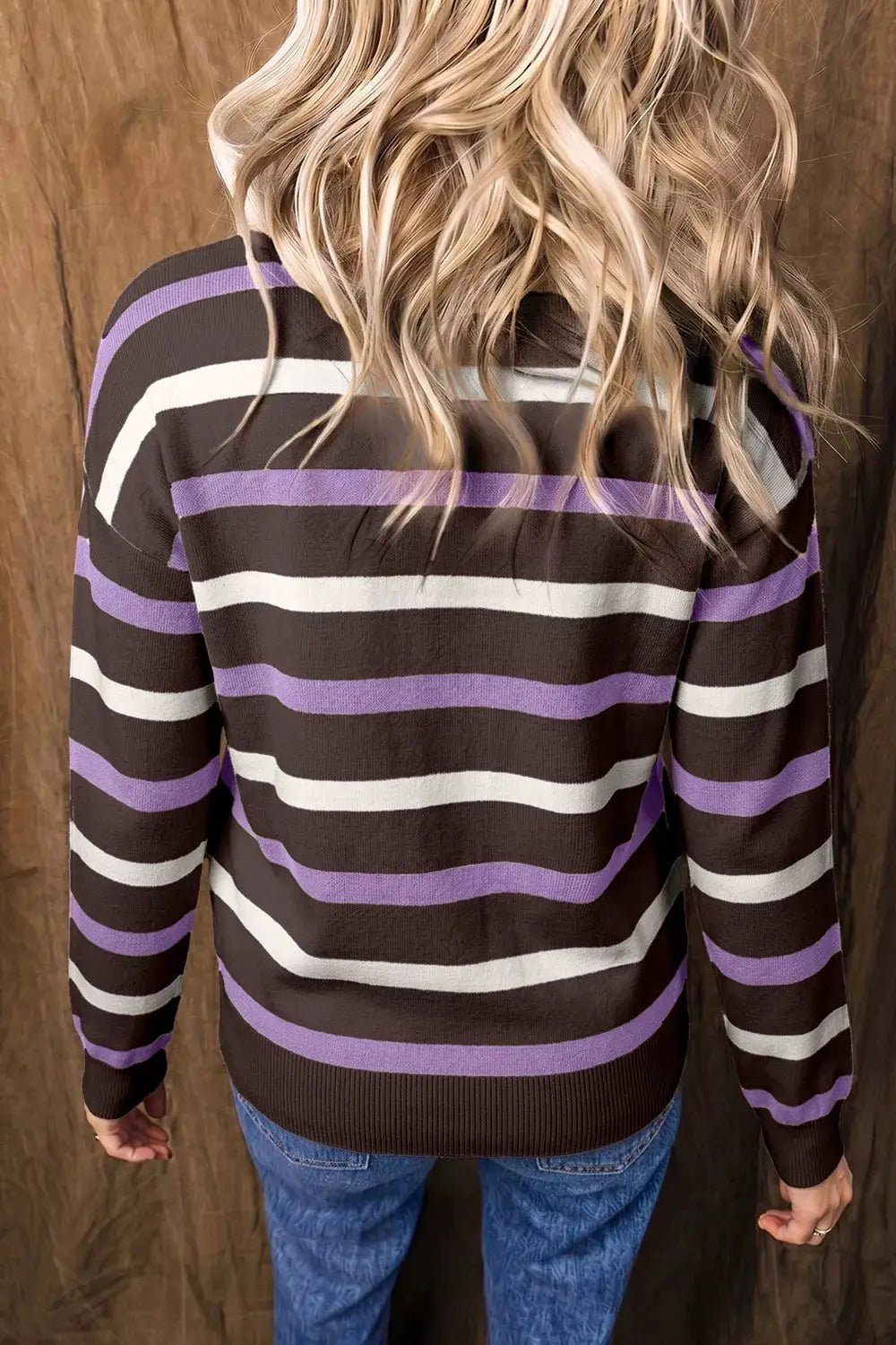 Stripe Embroidered Detail Drop Shoulder Sweater - Bitsy Gypsy Boutique