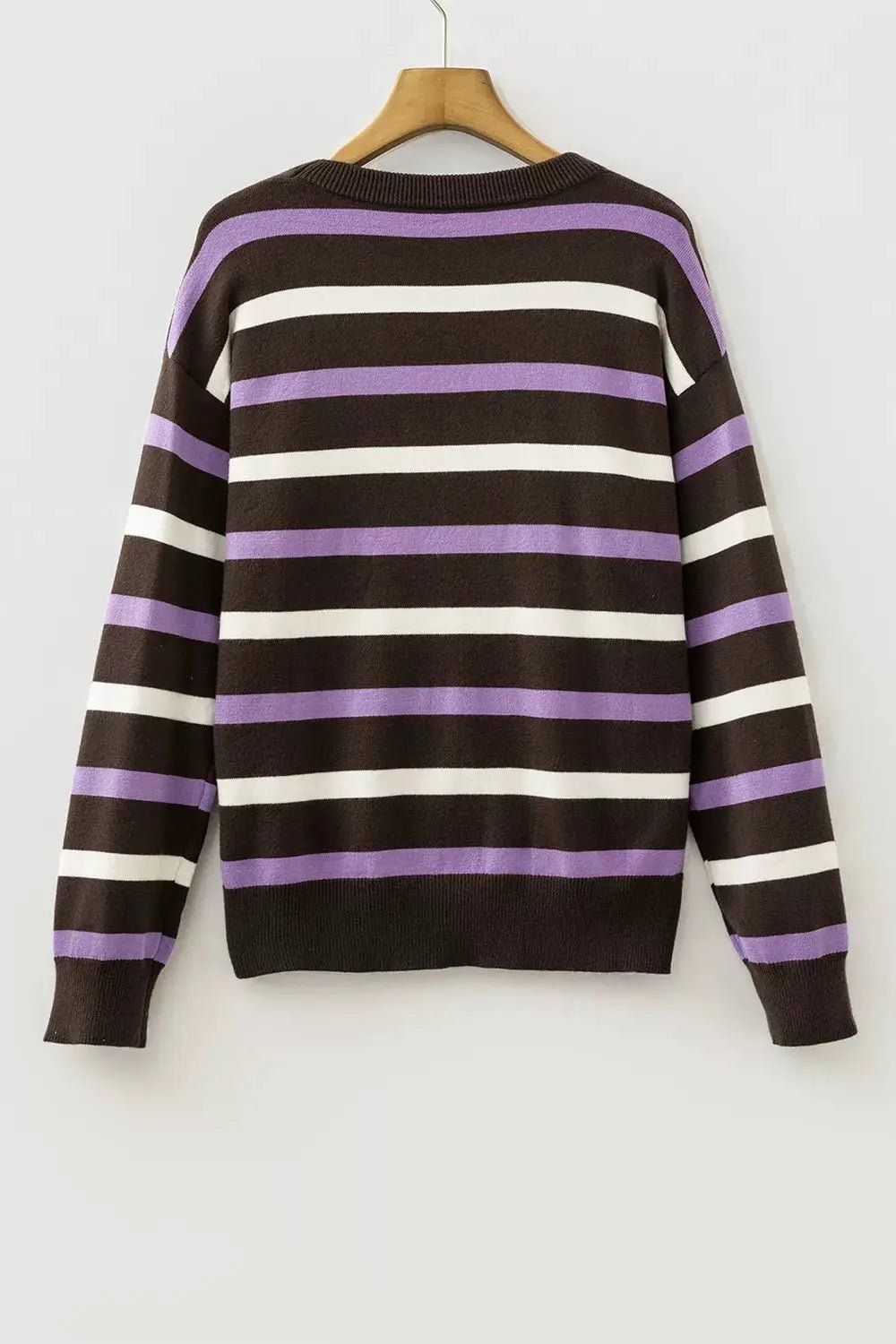 Stripe Embroidered Detail Drop Shoulder Sweater - Bitsy Gypsy Boutique