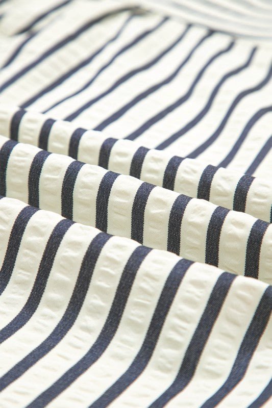 Stripe Floral Embroidered V - Neck 3/4 Sleeve Blouse - Bitsy Gypsy Boutique