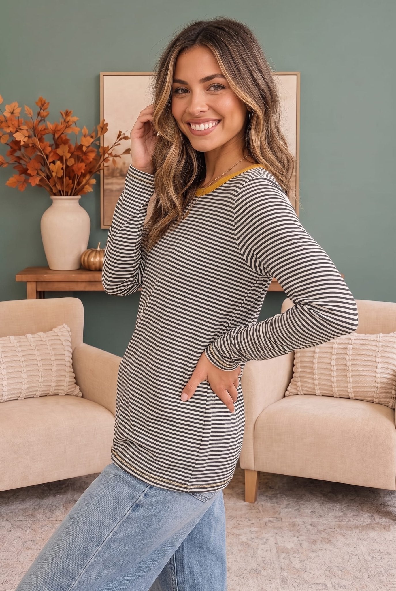 Stripe It Up Long Sleeve Tee in Black - Bitsy Gypsy Boutique