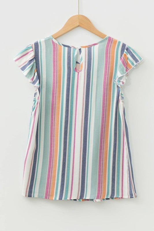 Stripe Lace Hollow - Out Flutter Sleeve Blouse - Bitsy Gypsy Boutique