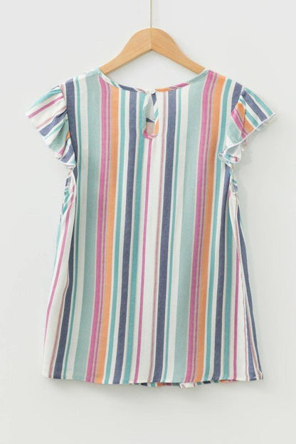 Stripe Lace Hollow - Out Flutter Sleeve Blouse - Bitsy Gypsy Boutique