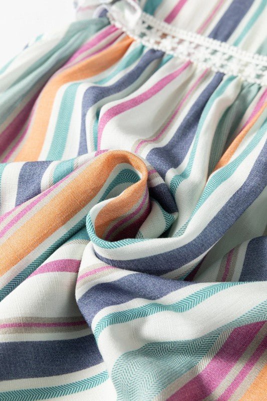 Stripe Lace Hollow - Out Flutter Sleeve Blouse - Bitsy Gypsy Boutique