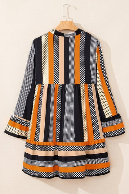 Stripe Polka Dot Ruffle Hem Mini Dress - Bitsy Gypsy Boutique