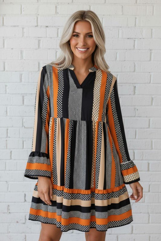 Stripe Polka Dot Ruffle Hem Mini Dress - Bitsy Gypsy Boutique