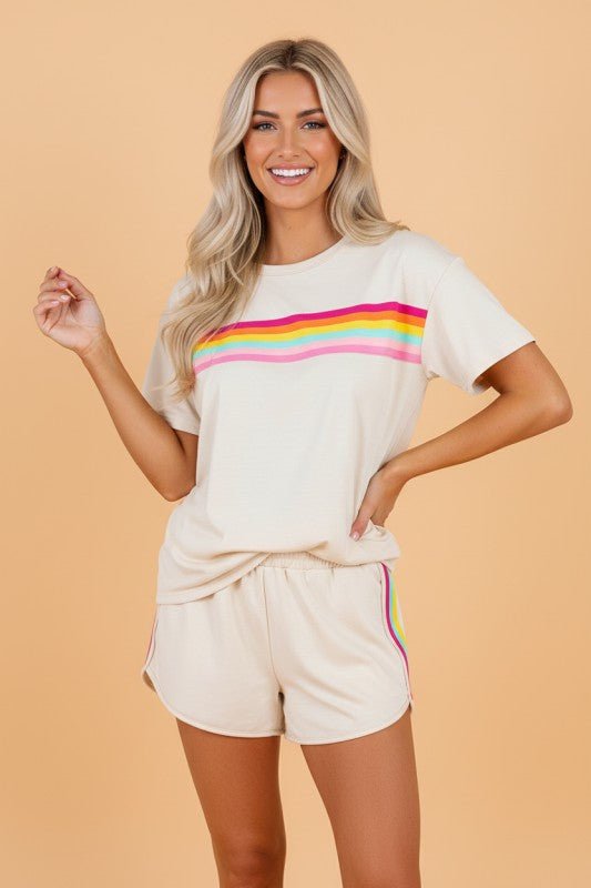 Stripe Short Sleeve Top & Shorts Athleisure Set - Bitsy Gypsy Boutique