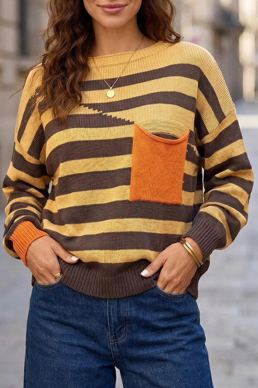 Stripe Striped Drop Shoulder Colorblock Pullover Sweater - Bitsy Gypsy Boutique