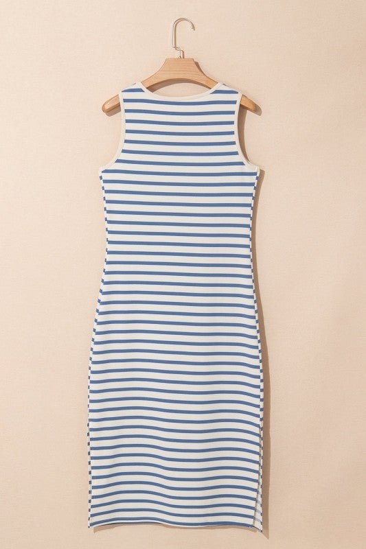 Stripe Tie V - Neck Sleeveless Midi Dress - Bitsy Gypsy Boutique