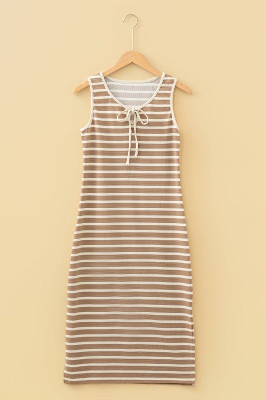Stripe Tie V - Neck Sleeveless Midi Dress - Bitsy Gypsy Boutique