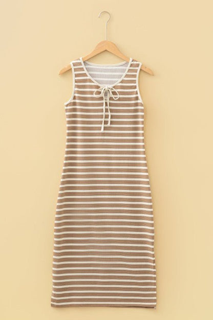 Stripe Tie V - Neck Sleeveless Midi Dress - Bitsy Gypsy Boutique