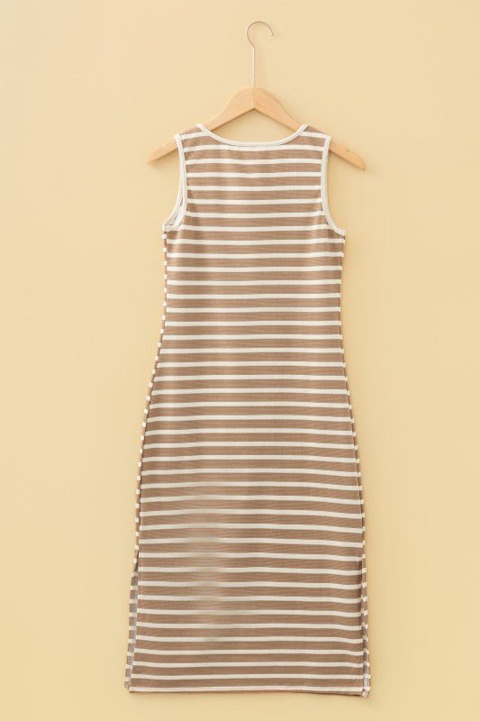 Stripe Tie V - Neck Sleeveless Midi Dress - Bitsy Gypsy Boutique