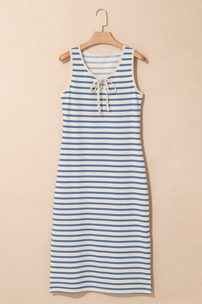 Stripe Tie V - Neck Sleeveless Midi Dress - Bitsy Gypsy Boutique