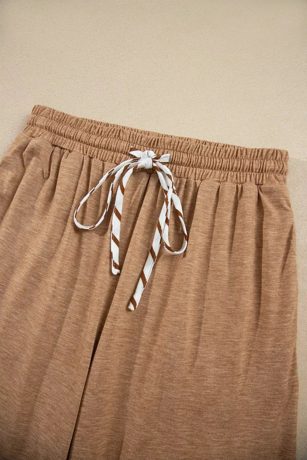 Stripe V Neck Ruffle Contrast Sleeve Top Drawstring Pants 2pcs Set - Bitsy Gypsy Boutique
