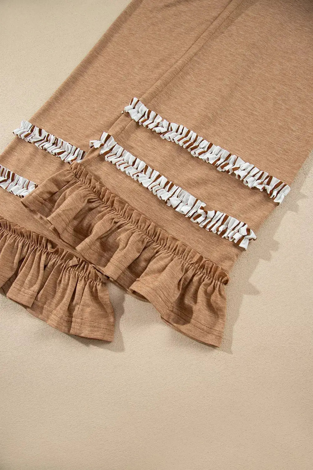 Stripe V Neck Ruffle Contrast Sleeve Top Drawstring Pants 2pcs Set - Bitsy Gypsy Boutique