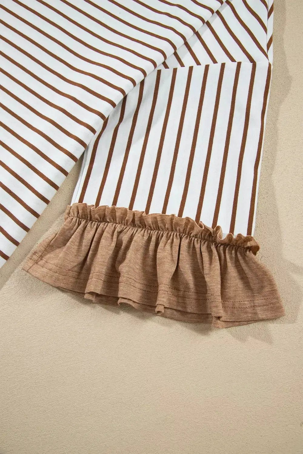 Stripe V Neck Ruffle Contrast Sleeve Top Drawstring Pants 2pcs Set - Bitsy Gypsy Boutique