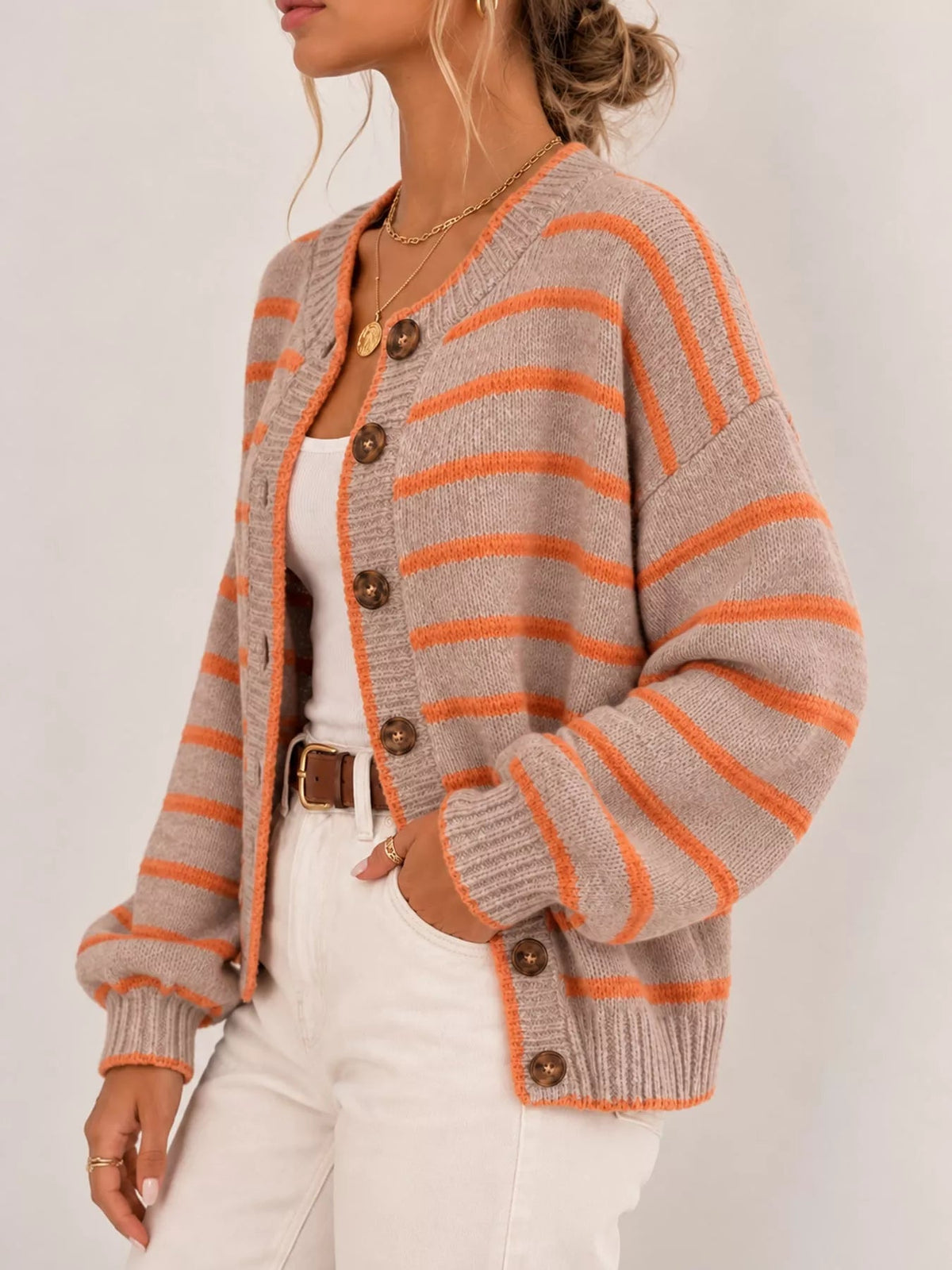Striped Button-Down Knit Cardigan - Bitsy Gypsy Boutique