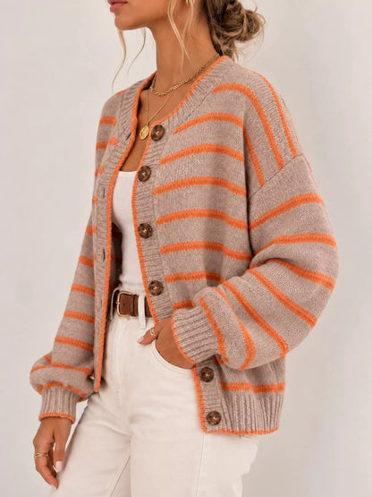 Striped Button-Down Knit Cardigan - Bitsy Gypsy Boutique