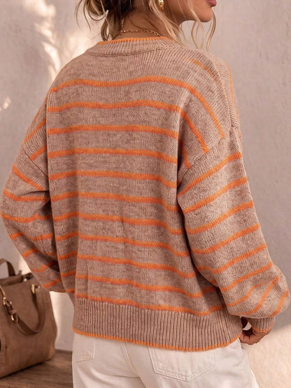 Striped Button-Down Knit Cardigan - Bitsy Gypsy Boutique